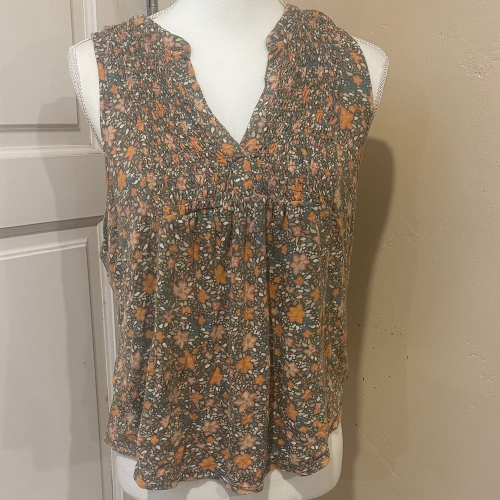 Lucky Brand Floral Sleeveless Blouse - Orange and Green